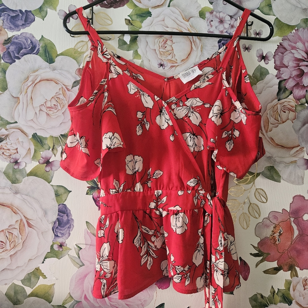 Floral Red Wrap Top